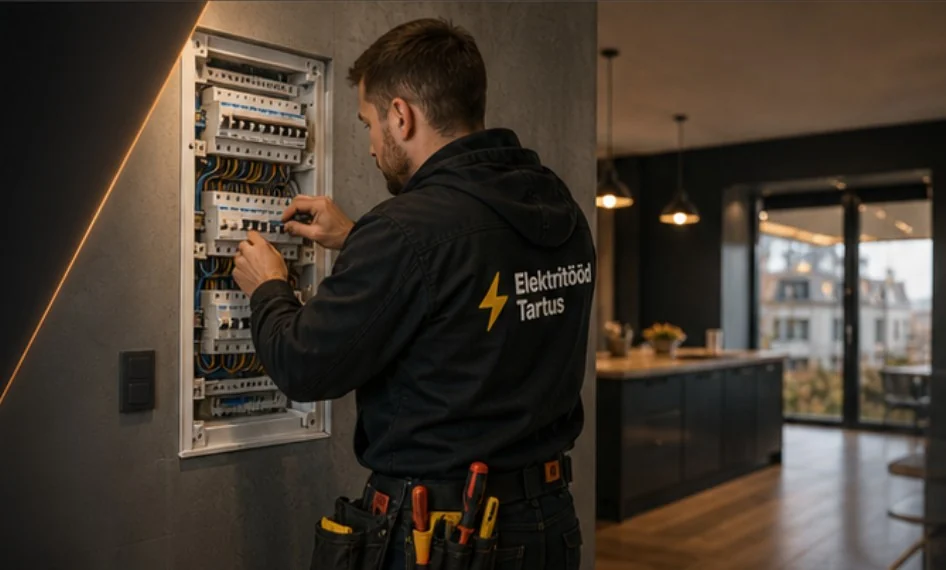 Elektrik töötab elektrikilbi juures Tartus